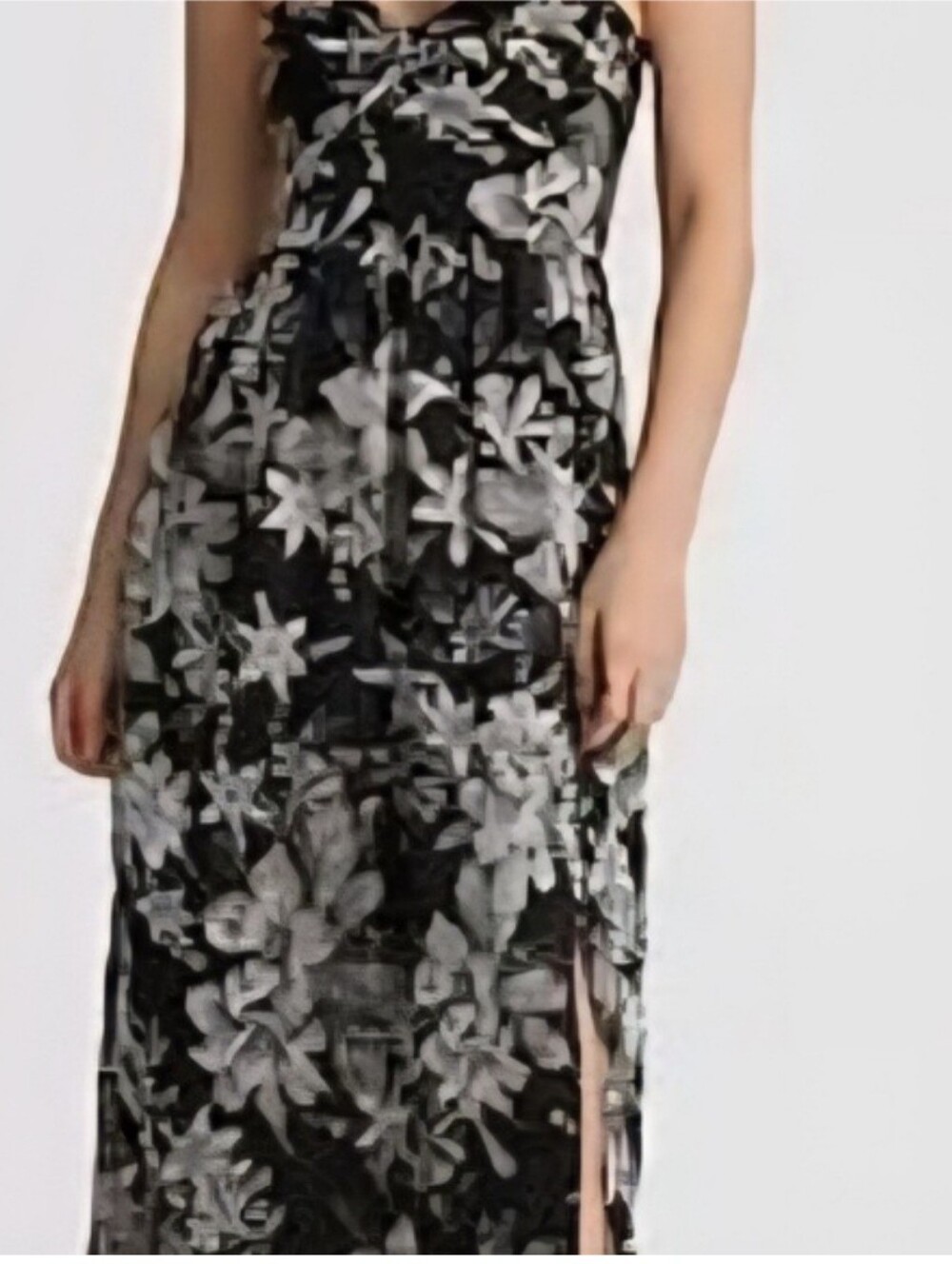 Express Black and White Floral Strapless Evening Maxi Dress